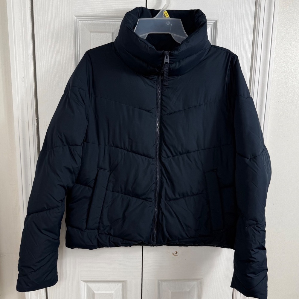 Abercrombie & Fitch Puffer Jacket Womens S Navy Blue Y2K Water Wind Resistant